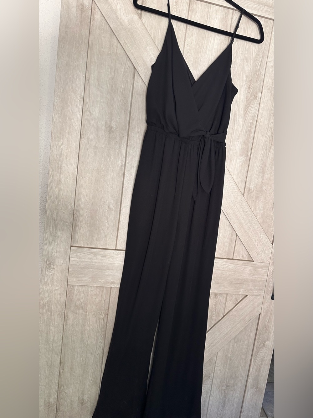 Express Black Spaghetti-Strap V-Neck Jumpsuit with Waist Tie